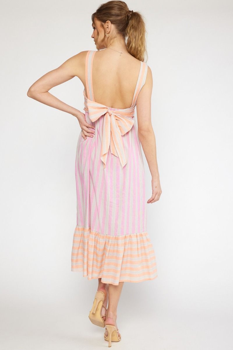 pink orange stripe dress Striped Flirtation Pink Midi Dress