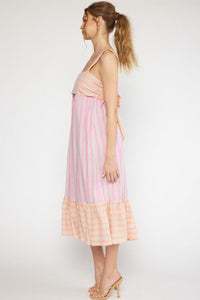 Orange Pink Stripe Maxi Dress
