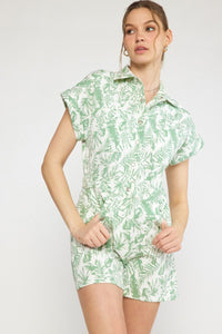 Ivory Green Floral Romper