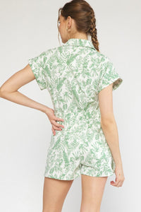 Ivory Green Floral Romper