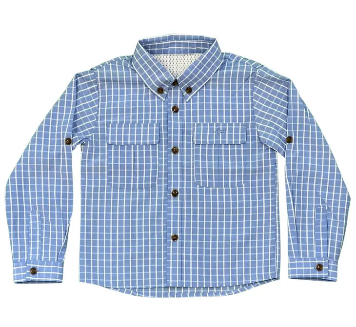 Blue Checkered Boys Fishing Shirt