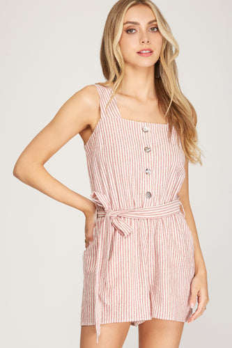 Rose Stripe Button Romper