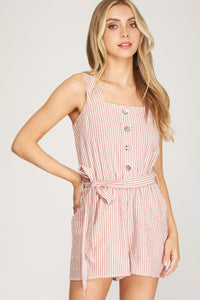 Rose Stripe Button Romper