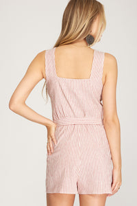 Rose Stripe Button Romper