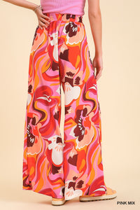 Pink Abstract Print Wide Leg Pants
