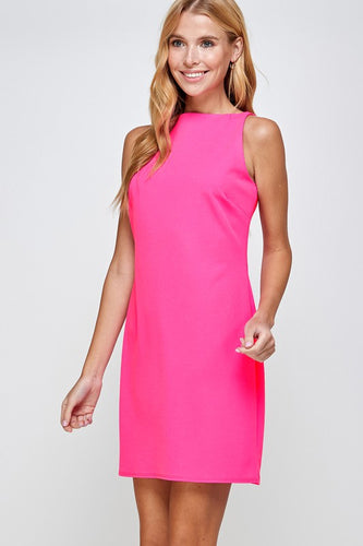 Hot Pink High Neck Shift Dress