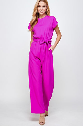 Magenta Short Sleeve Jumpsuit