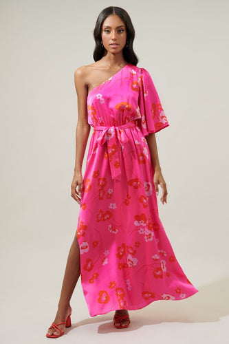 Cherry Blossom One Shoulder Maxi Dress