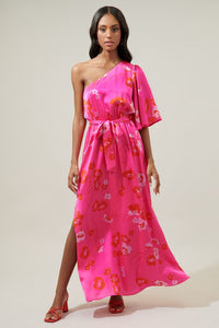 Cherry Blossom One Shoulder Maxi Dress