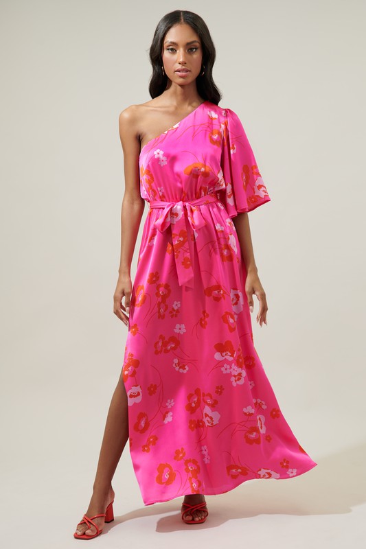 Cherry Blossom One Shoulder Maxi Dress
