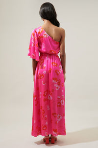 Cherry Blossom One Shoulder Maxi Dress