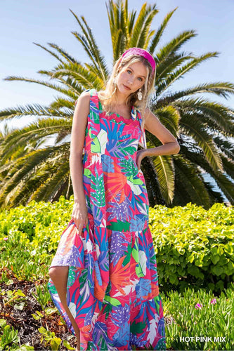 Pink Tropical Print Maxi Dress