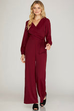 Wine Surplice Jumpsuit