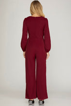 Wine Surplice Jumpsuit