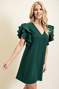 Hunter Green Ruffle Sleeve Dress