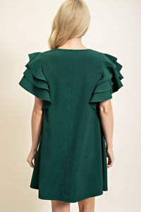 Hunter Green Ruffle Sleeve Dress