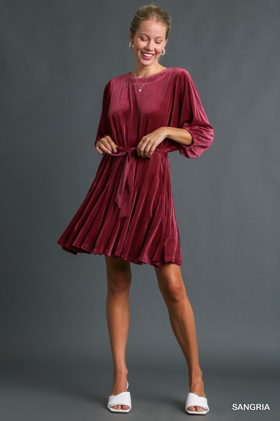 Sangria Velvet Round Neck Mini Dress