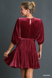 Sangria Velvet Round Neck Mini Dress