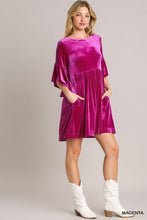 Magenta Velvet Ruffle Sleeve Dress