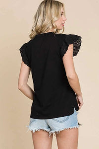 Black Eyelet Cap Sleeve Top