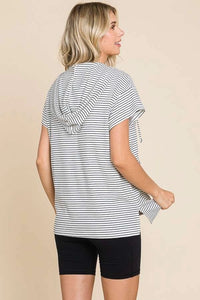 Black Stripe Short Sleeve Hoodie