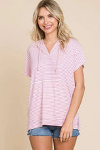 Pink Stripe Short Sleeve Hoodie