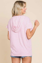 Pink Stripe Short Sleeve Hoodie