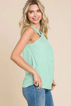 Green Stripe Twist Neck Tank Top