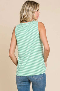 Green Stripe Twist Neck Tank Top