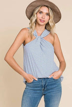 Blue Stripe Twist Neck Tank Top