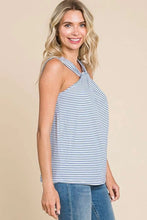 Blue Stripe Twist Neck Tank Top