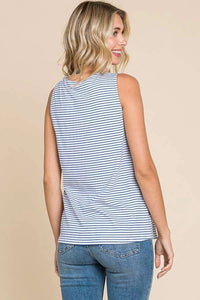 Blue Stripe Twist Neck Tank Top