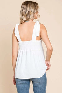 White Babydoll Tie Top