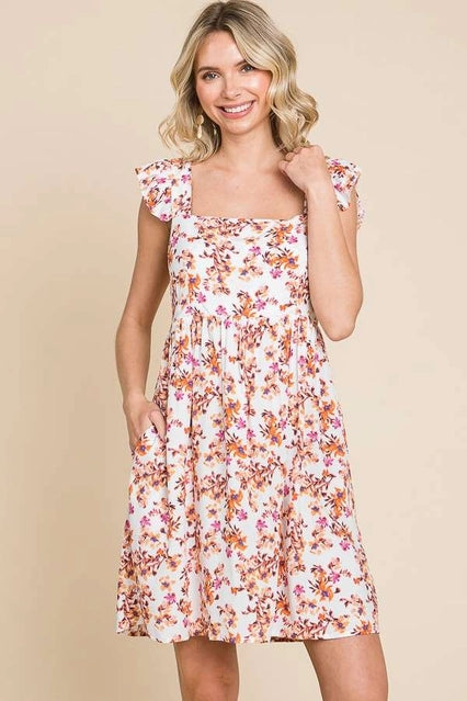 Ivory Orange Floral Dress