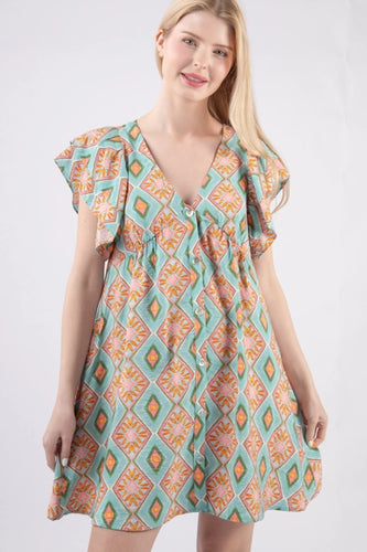 Mint Diamond Print Dress