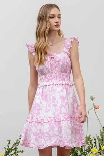 Pink Floral Ruffle Dress