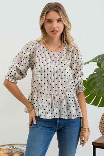 Cream Polka Dot Tie Top