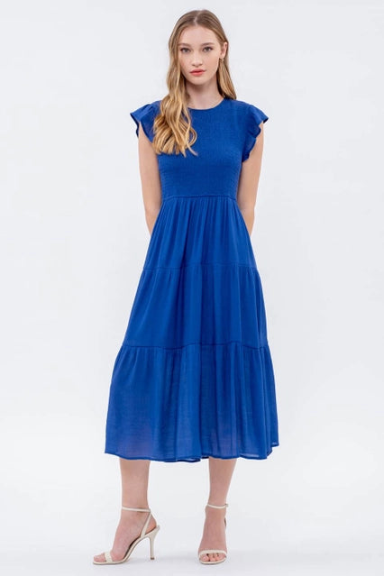 Royal Blue Smocked Midi Dress