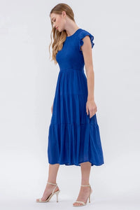 Royal Blue Smocked Midi Dress