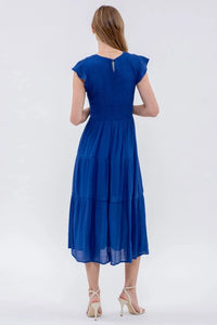 Royal Blue Smocked Midi Dress