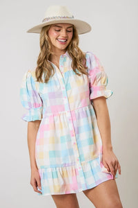 Pastel Checker Poplin Shirt Dress