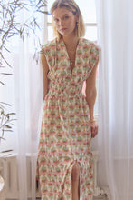 Cream Floral Print Zipper Midi Dress
