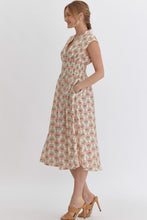 Cream Floral Print Zipper Midi Dress