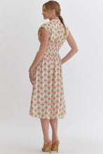 Cream Floral Print Zipper Midi Dress