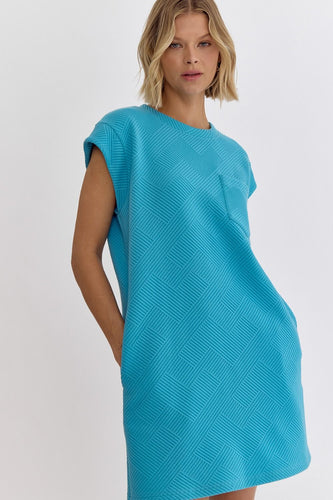 Aqua Textured Shirt Dress