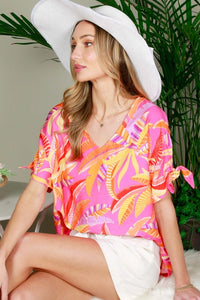 Pink Tropical Print Dolman Top