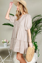 Taupe Stripe Puff Sleeve Dress