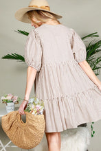 Taupe Stripe Puff Sleeve Dress