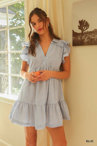 Blue Stripe Ruffle Dress