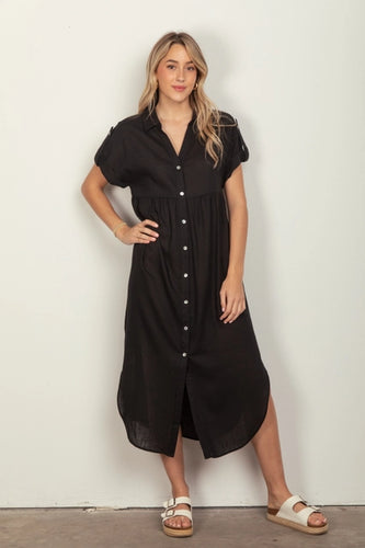 Black Linen Midi Dress